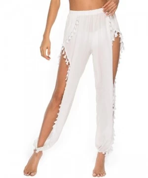 Cover-Ups Womens Crochet Net Hollow Out Beach Pants Sexy Swimsuit Cover Up Pants - White 5 - C018RY6LDWX