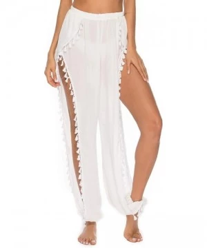 Cover-Ups Womens Crochet Net Hollow Out Beach Pants Sexy Swimsuit Cover Up Pants - White 5 - C018RY6LDWX