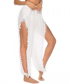 Cover-Ups Womens Crochet Net Hollow Out Beach Pants Sexy Swimsuit Cover Up Pants - White 5 - C018RY6LDWX