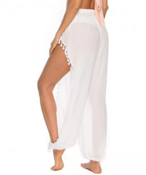 Cover-Ups Womens Crochet Net Hollow Out Beach Pants Sexy Swimsuit Cover Up Pants - White 5 - C018RY6LDWX