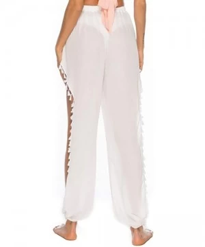 Cover-Ups Womens Crochet Net Hollow Out Beach Pants Sexy Swimsuit Cover Up Pants - White 5 - C018RY6LDWX