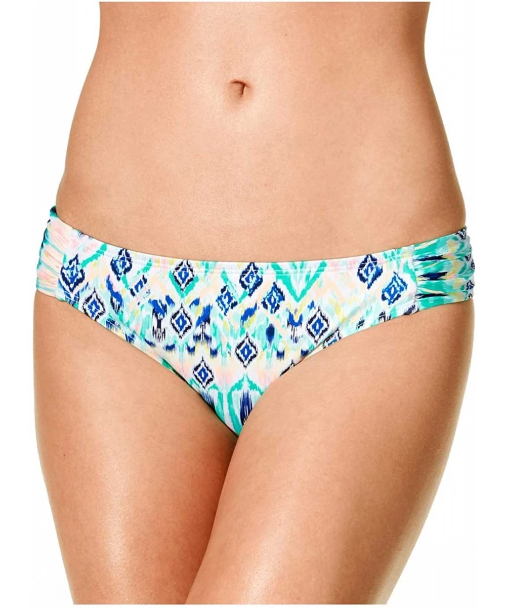 Bottoms Women's Printed Ruched Side-Tab Hipster Bikini Bottom - Jade - CX17YHN4CSZ