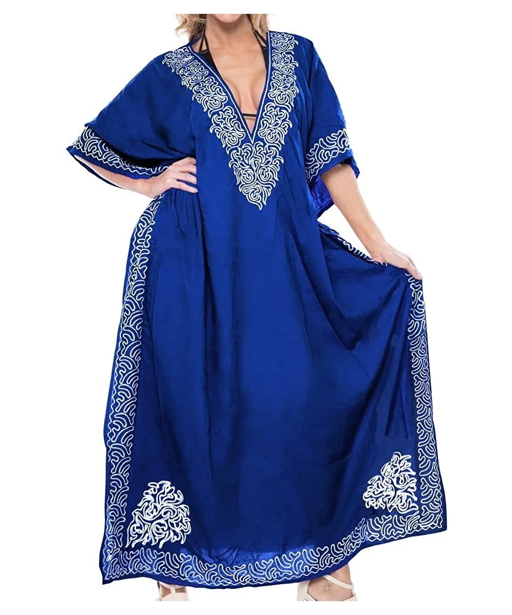 Cover-Ups Swimsuit Beach wear Bikini Cover up Women Summer Embroidery Dress - Summer Blue_l455 - CZ12ODP5OST