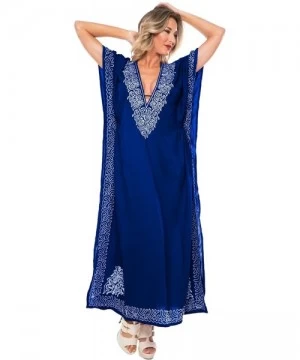 Cover-Ups Swimsuit Beach wear Bikini Cover up Women Summer Embroidery Dress - Summer Blue_l455 - CZ12ODP5OST