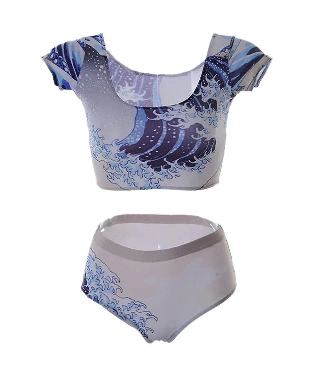 One-Pieces Women's Printed Shaping Body 2 Pieces Swimwear Corp Top + Bottom - Wave - C1184TCMH4S