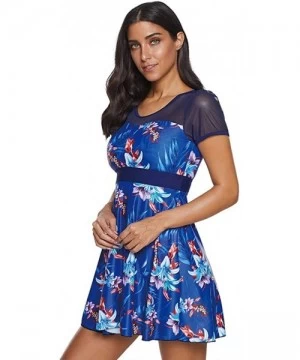 Tops Women's Large Size Floral Print One Piece Swim Dress Skirt Swimsuit S-5XL - Blue - C8194RAX7C9