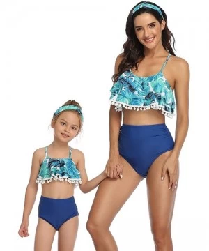 Sets Family Matching Swimsuit Womens Bathingsuit Girls Swimwear Mom and Me Matching Swimwear - Blue Tassel Boy - CT194OKYTAY