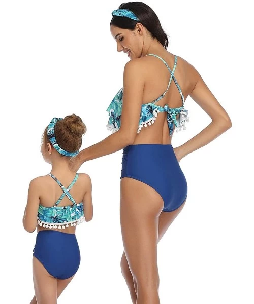 Sets Family Matching Swimsuit Womens Bathingsuit Girls Swimwear Mom and Me Matching Swimwear - Blue Tassel Boy - CT194OKYTAY