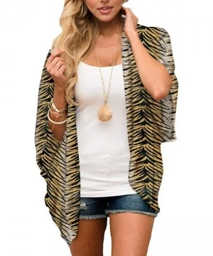 Cover-Ups Womens Kimono Beach Cover Up Chiffon Cardigan Floral Tops Loose Capes - Tiger Print - C5199DSEDM3