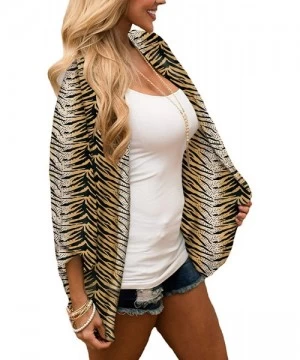 Cover-Ups Womens Kimono Beach Cover Up Chiffon Cardigan Floral Tops Loose Capes - Tiger Print - C5199DSEDM3