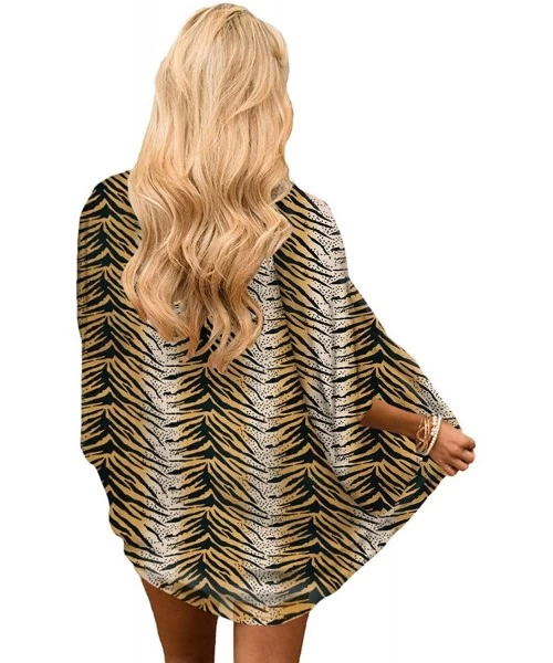 Cover-Ups Womens Kimono Beach Cover Up Chiffon Cardigan Floral Tops Loose Capes - Tiger Print - C5199DSEDM3