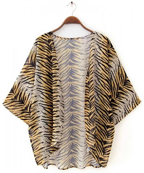 Cover-Ups Womens Kimono Beach Cover Up Chiffon Cardigan Floral Tops Loose Capes - Tiger Print - C5199DSEDM3