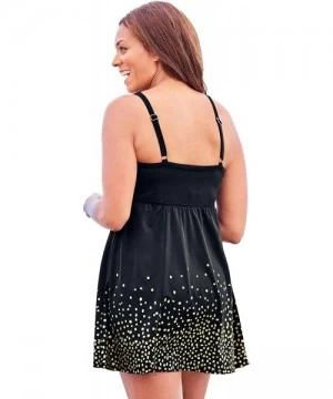 One-Pieces Women's Plus Size Retro Swim Dress Swimsuit - Black Confetti Print (0971) - CR18M5LSGG9