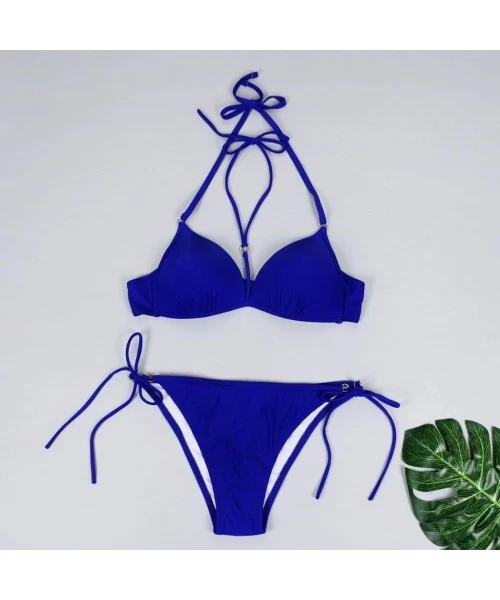 Sets Bikinis for Womens Padded Push-up Bra Bikini Set Swimwear Swimsuit Bathing Suit Beachwear - R Blue - C218STK9Q58