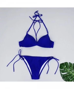 Sets Bikinis for Womens Padded Push-up Bra Bikini Set Swimwear Swimsuit Bathing Suit Beachwear - R Blue - C218STK9Q58