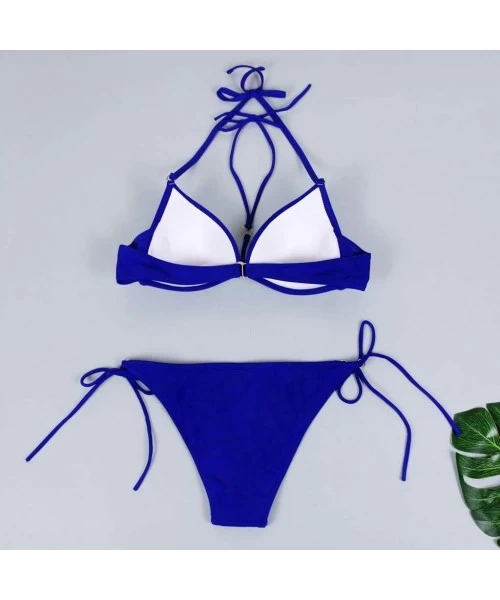 Sets Bikinis for Womens Padded Push-up Bra Bikini Set Swimwear Swimsuit Bathing Suit Beachwear - R Blue - C218STK9Q58