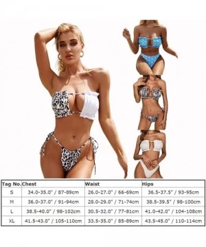 Sets Women's Sexy Ruched Bandeau Bikini Swimsuits Leopard Polka Dot Print Self Tie Adjustable Bathing Suit Swimwear White - C...