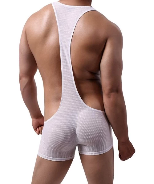 Racing Men's Sports Leotard Bodysuit Jumpsuit Boxers Briefs Wrestling Singlet Bulge Exercise Muscle Bodybuilding - White - CP...