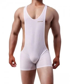 Racing Men's Sports Leotard Bodysuit Jumpsuit Boxers Briefs Wrestling Singlet Bulge Exercise Muscle Bodybuilding - White - CP...