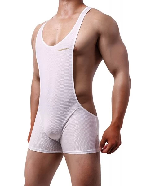 Racing Men's Sports Leotard Bodysuit Jumpsuit Boxers Briefs Wrestling Singlet Bulge Exercise Muscle Bodybuilding - White - CP...