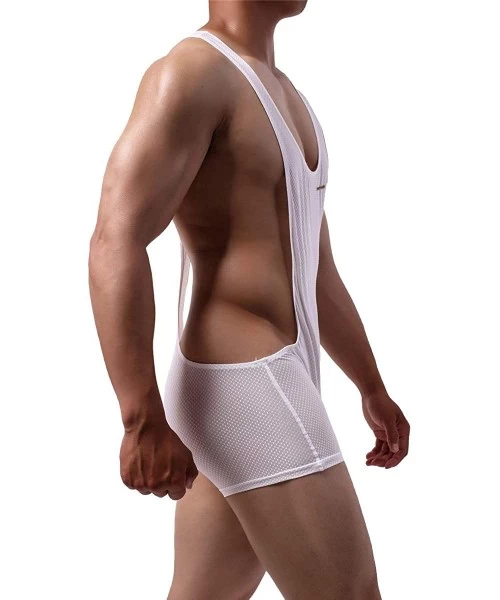 Racing Men's Sports Leotard Bodysuit Jumpsuit Boxers Briefs Wrestling Singlet Bulge Exercise Muscle Bodybuilding - White - CP...