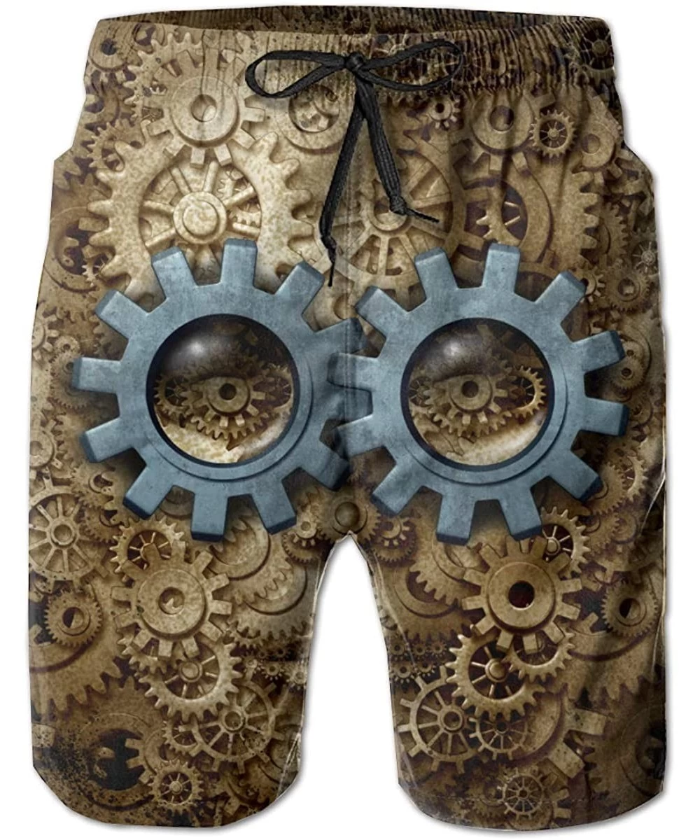 Board Shorts Racing Cars Men's Colorful Swim Trunks Beach Board Shorts with Lining - Steam Punk Steampunk Sci-fi Gear and Cog...