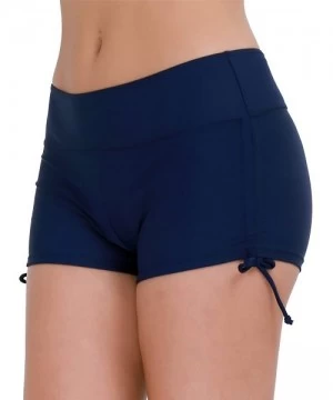 Board Shorts Women's Sporty Adjustable Ties Swim Briefs Boy Leg Fully Lined Bikini Bottoms Board Shorts - Navy - C218EIIZ8HZ