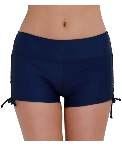 Board Shorts Women's Sporty Adjustable Ties Swim Briefs Boy Leg Fully Lined Bikini Bottoms Board Shorts - Navy - C218EIIZ8HZ