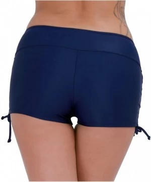 Board Shorts Women's Sporty Adjustable Ties Swim Briefs Boy Leg Fully Lined Bikini Bottoms Board Shorts - Navy - C218EIIZ8HZ