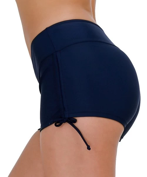 Board Shorts Women's Sporty Adjustable Ties Swim Briefs Boy Leg Fully Lined Bikini Bottoms Board Shorts - Navy - C218EIIZ8HZ