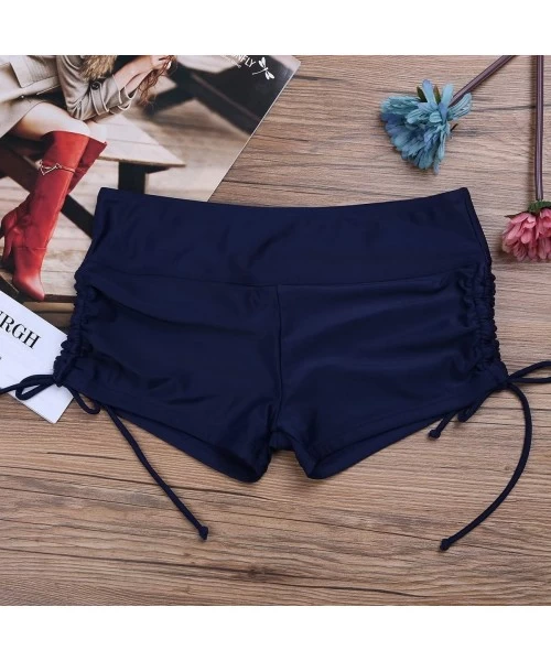 Board Shorts Women's Sporty Adjustable Ties Swim Briefs Boy Leg Fully Lined Bikini Bottoms Board Shorts - Navy - C218EIIZ8HZ