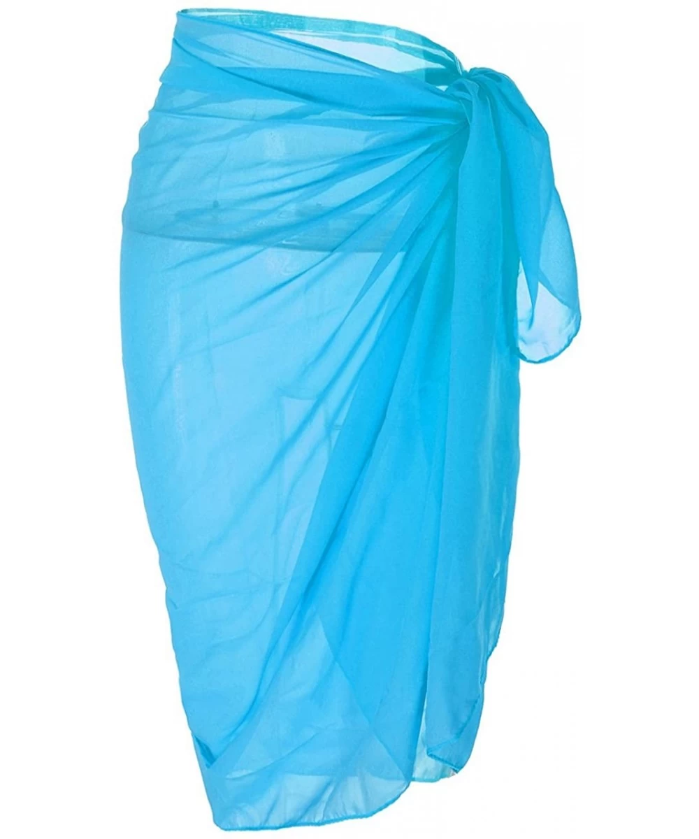 Cover-Ups Womens Swimwear Chiffon Cover up Solid Color Beach Sarong Swimsuit Wrap - 3 Blue - C812HDGHE2R