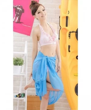 Cover-Ups Womens Swimwear Chiffon Cover up Solid Color Beach Sarong Swimsuit Wrap - 3 Blue - C812HDGHE2R