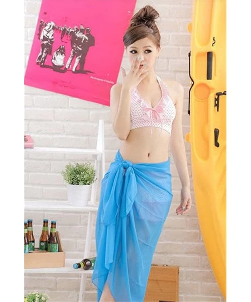 Cover-Ups Womens Swimwear Chiffon Cover up Solid Color Beach Sarong Swimsuit Wrap - 3 Blue - C812HDGHE2R