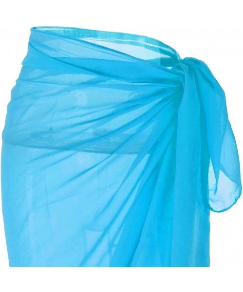 Cover-Ups Womens Swimwear Chiffon Cover up Solid Color Beach Sarong Swimsuit Wrap - 3 Blue - C812HDGHE2R