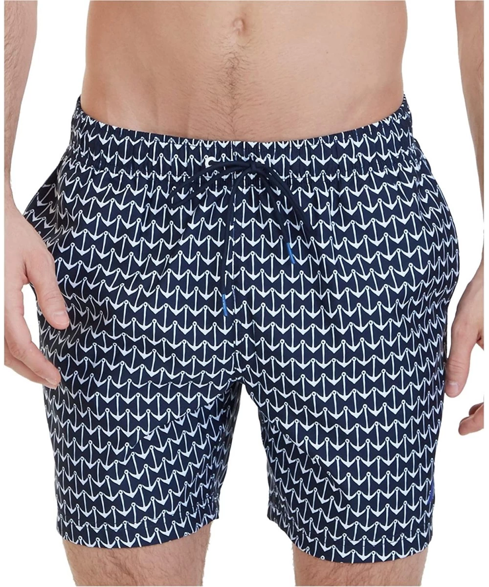 Board Shorts Mens Quick Dry Anchor Swim Bottom Board Shorts - Navy - CJ182H88RXE