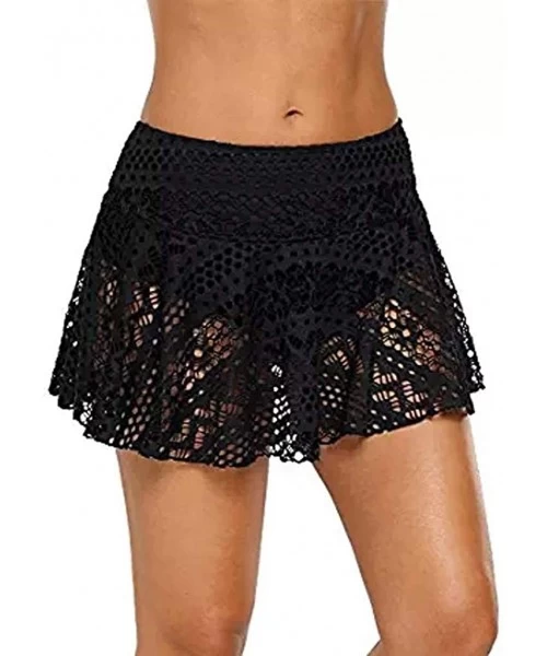 Tankinis Beach Board Shorts Women- Women's Lace Crochet Skirted Bikini Bottom Swimsuit Short Skort Swim Skirt - Black - CN18R...