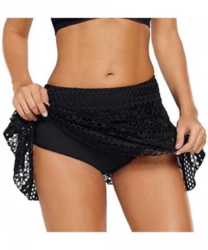 Tankinis Beach Board Shorts Women- Women's Lace Crochet Skirted Bikini Bottom Swimsuit Short Skort Swim Skirt - Black - CN18R...