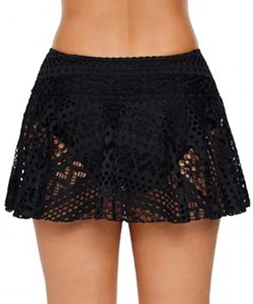 Tankinis Beach Board Shorts Women- Women's Lace Crochet Skirted Bikini Bottom Swimsuit Short Skort Swim Skirt - Black - CN18R...