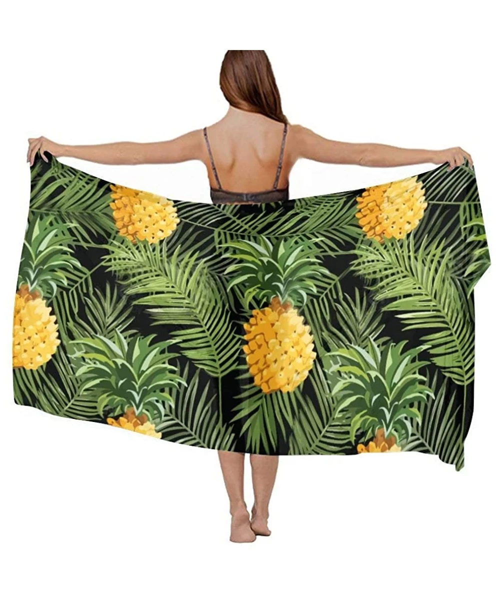 Cover-Ups Women Girl Fashion Chiffon Scarf Bikini Cover Up Summer Beach Sarong Wrap - Pineapple Palm Leaf - C319C4LH5AI