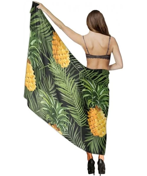 Cover-Ups Women Girl Fashion Chiffon Scarf Bikini Cover Up Summer Beach Sarong Wrap - Pineapple Palm Leaf - C319C4LH5AI