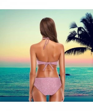 Racing Women Chic Summer Hot 2 Pcs Halter High Waist Padded Swimsuit Bathing Bikini Set - Pink Glittering - CW18GDG9S3Q