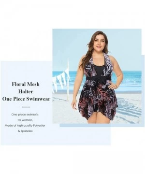 Racing Women's Plus Size Floral Swimdress High Waist Tankini Set V Neck Swimwear - Black Leaves Pattern - CT19C5TQ2LG