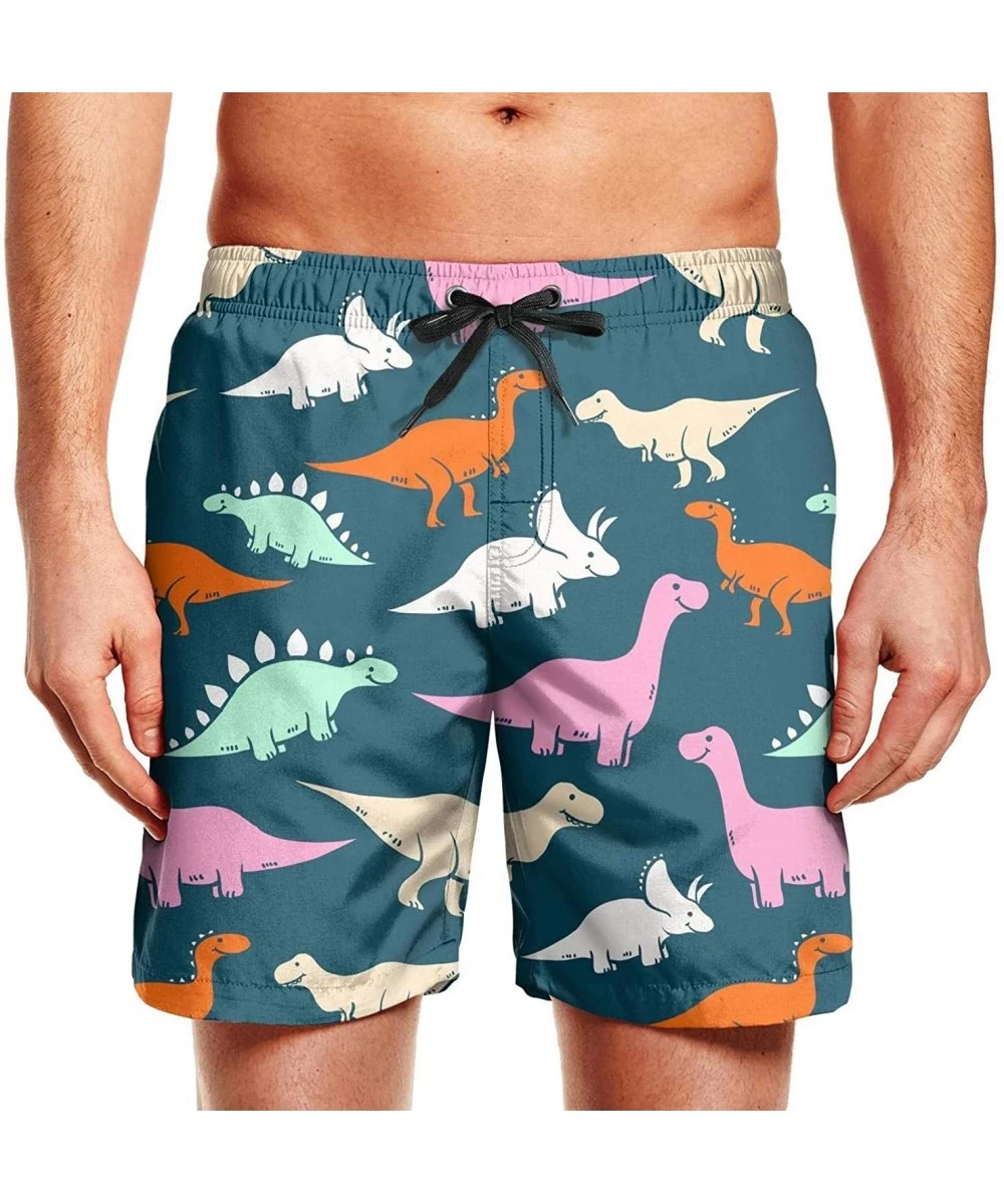 Trunks Mens Swim Trunks California Grizzly Quick Dry Printed Beach Shorts Casual - Colorful Untamed Dinosaur - CQ18TOTITMH