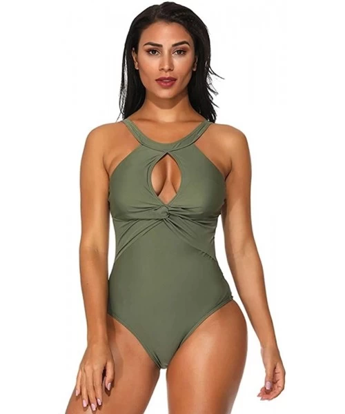 One-Pieces Women's one-Piece Swimsuits Sexy Hollow Out Bikini Beachwear Bathing Suits - Green - C118T92TDY5