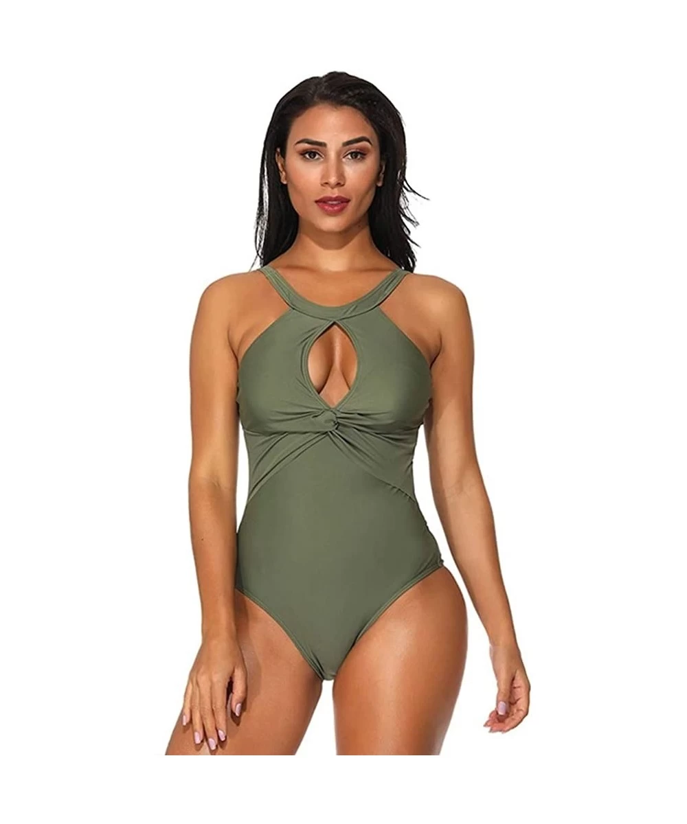 One-Pieces Women's one-Piece Swimsuits Sexy Hollow Out Bikini Beachwear Bathing Suits - Green - C118T92TDY5