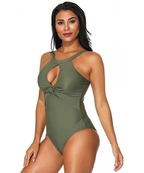 One-Pieces Women's one-Piece Swimsuits Sexy Hollow Out Bikini Beachwear Bathing Suits - Green - C118T92TDY5