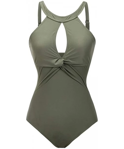 One-Pieces Women's one-Piece Swimsuits Sexy Hollow Out Bikini Beachwear Bathing Suits - Green - C118T92TDY5