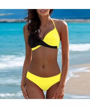 One-Pieces Women's Swimsuit Sexy Padded Push-up Bra Bikini Set Two-piece Swimwear Beachwear - G-yellow - CJ18T0A3WNK