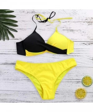 One-Pieces Women's Swimsuit Sexy Padded Push-up Bra Bikini Set Two-piece Swimwear Beachwear - G-yellow - CJ18T0A3WNK